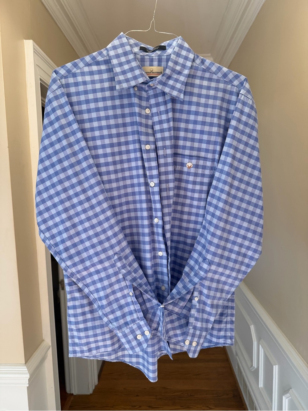 Men's Blue Gingham Button-Down Shirt cotton brothers large